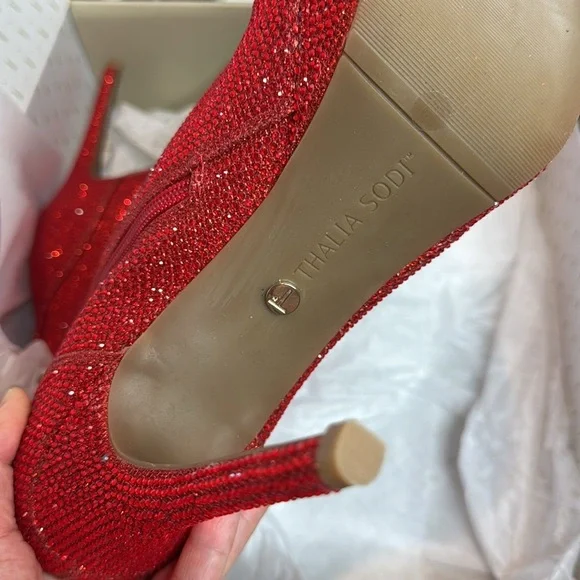 Thalia Sodi Women's Chiara Platform Dress Booties Red Lurex Glitter Ankle Boots - Picture 4 of 6